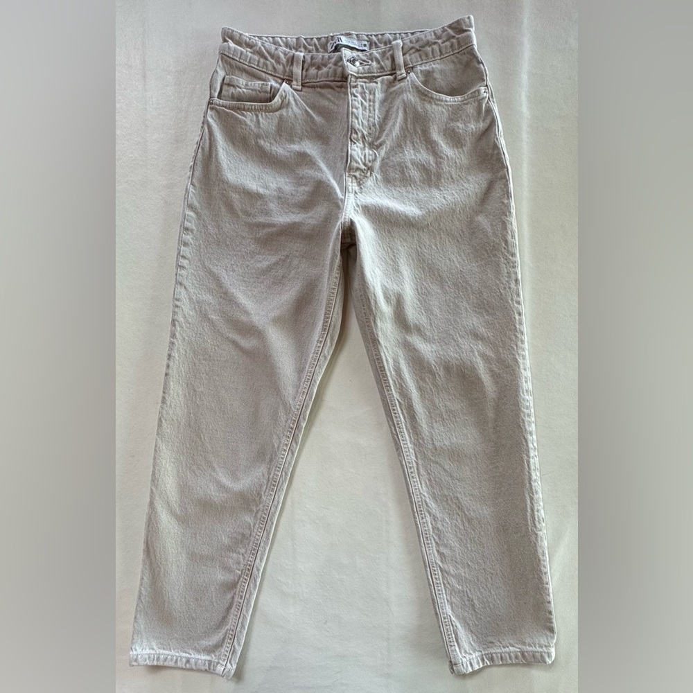 Zara Women's Cream High Rise 100% Cotton Jeans (8) - Picture 3 of 16